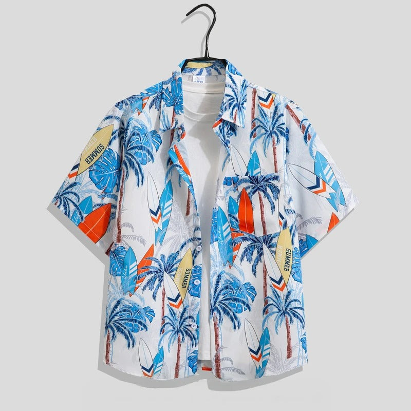 Men’s Printed Short-Sleeve Shirt – Relaxed Summer Button-Up for Holidays and Beach Days