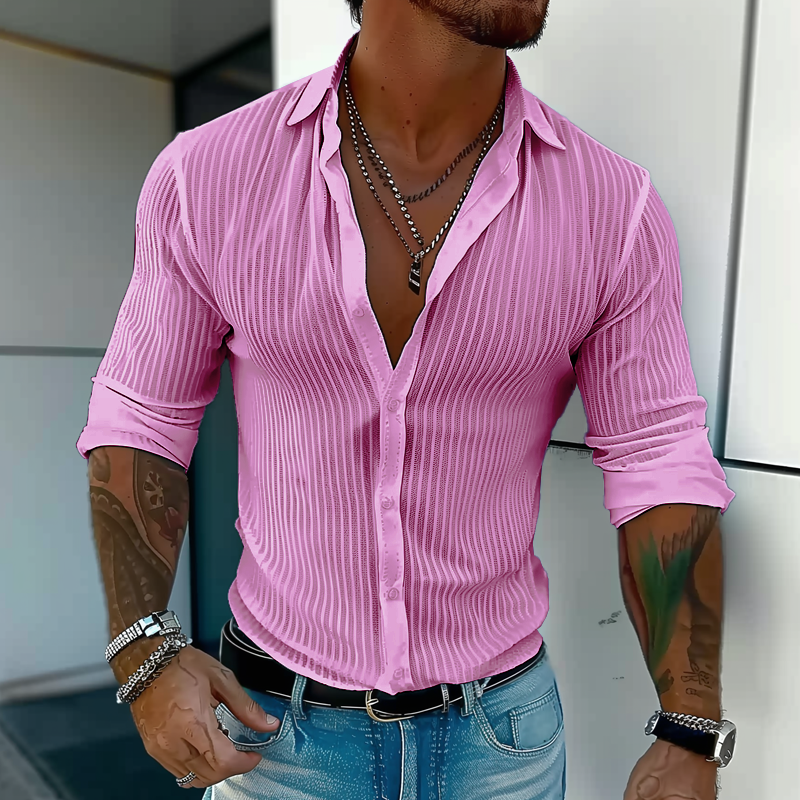 Men’s Lightweight Summer Shirt with Ribbed Texture – Slim Button-Up for Dates and City Wear