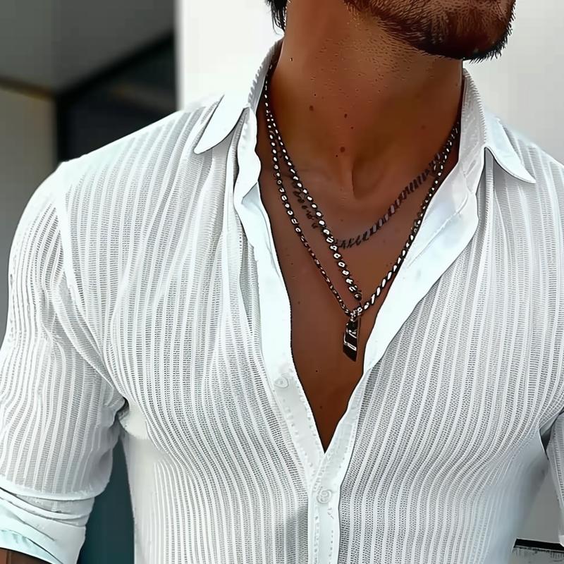 Men’s Lightweight Summer Shirt with Ribbed Texture – Slim Button-Up for Dates and City Wear