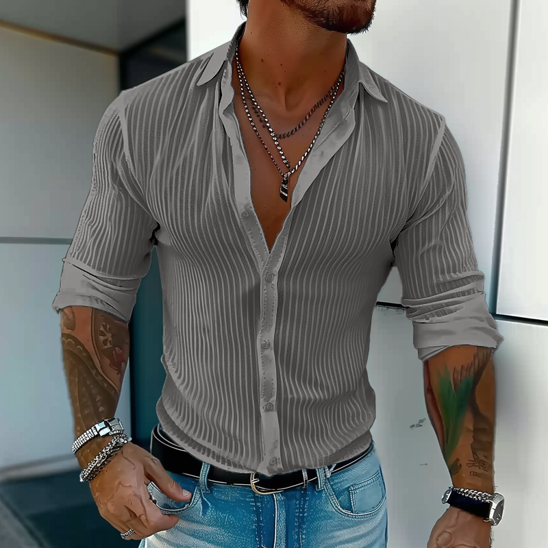 Men’s Lightweight Summer Shirt with Ribbed Texture – Slim Button-Up for Dates and City Wear