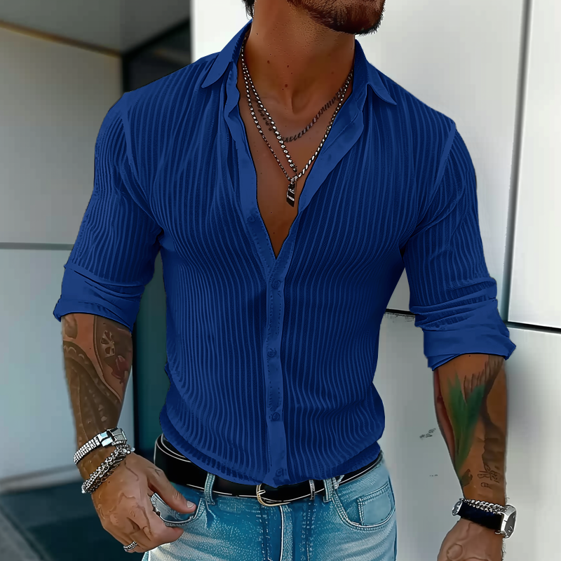 Men’s Lightweight Summer Shirt with Ribbed Texture – Slim Button-Up for Dates and City Wear