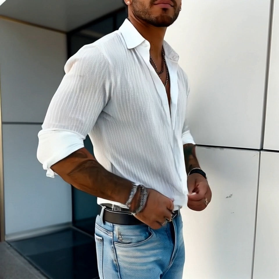 Men’s Lightweight Summer Shirt with Ribbed Texture – Slim Button-Up for Dates and City Wear