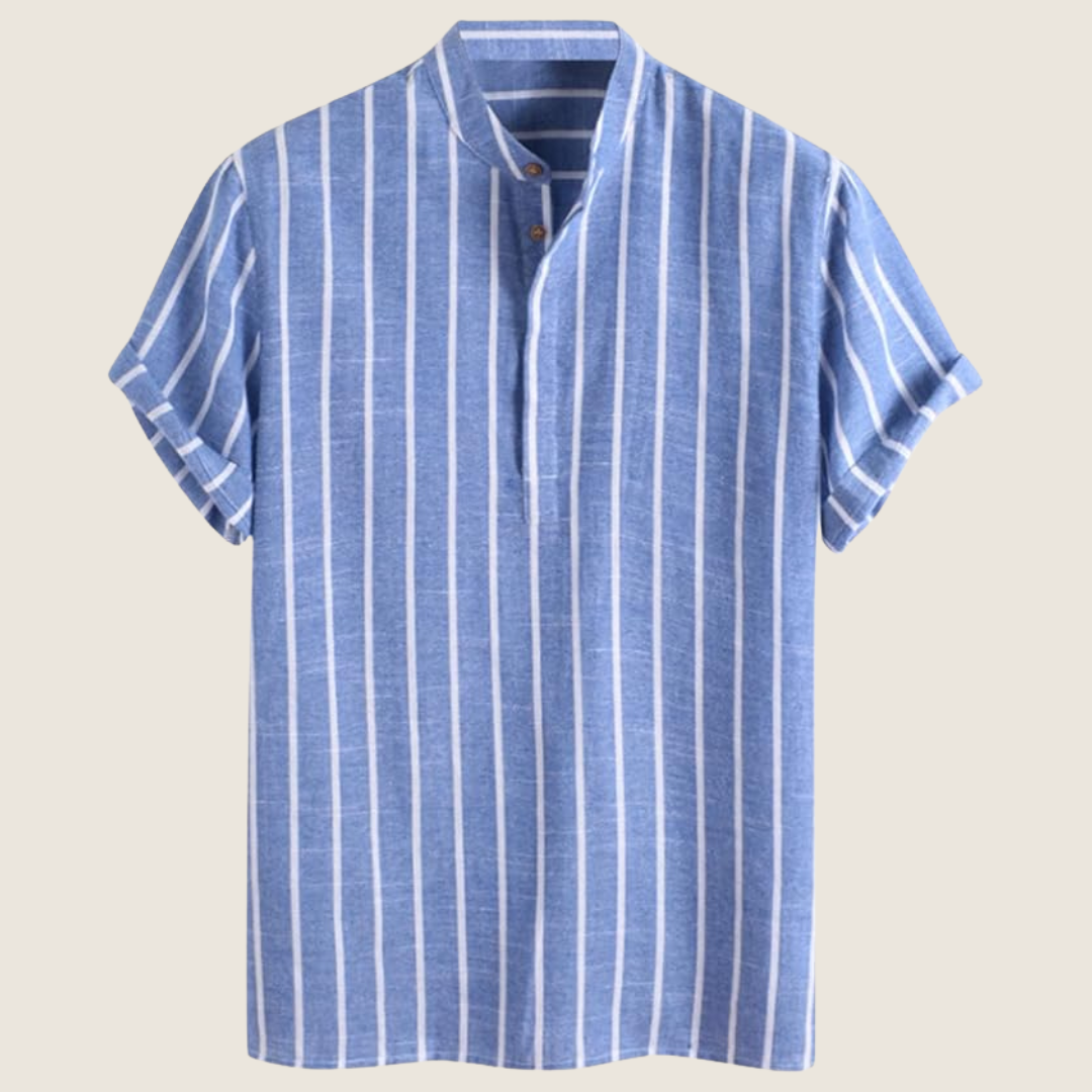 Camicia da uomo stampata con collo alla coreana – Maniche corte, stile estivo per le vacanze