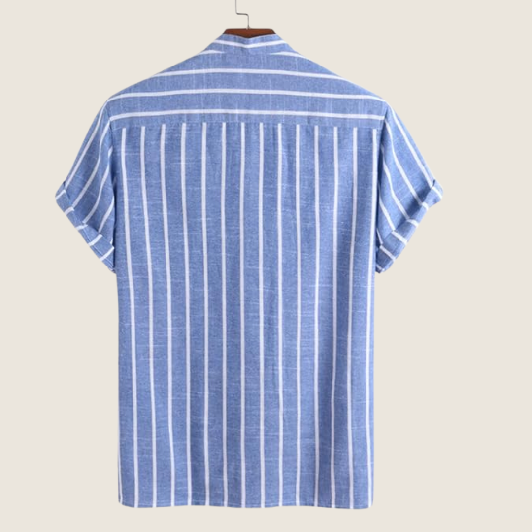 Camicia da uomo stampata con collo alla coreana – Maniche corte, stile estivo per le vacanze