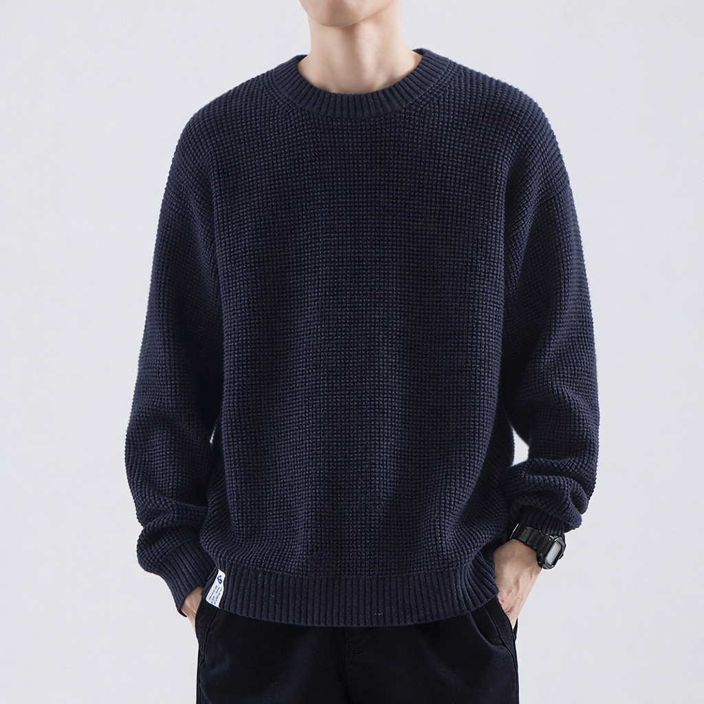 Maglione invernale da uomo lavorato a trama testurizzata – vestibilità comoda, girocollo, ideale per i tuoi look a strati quotidiani
