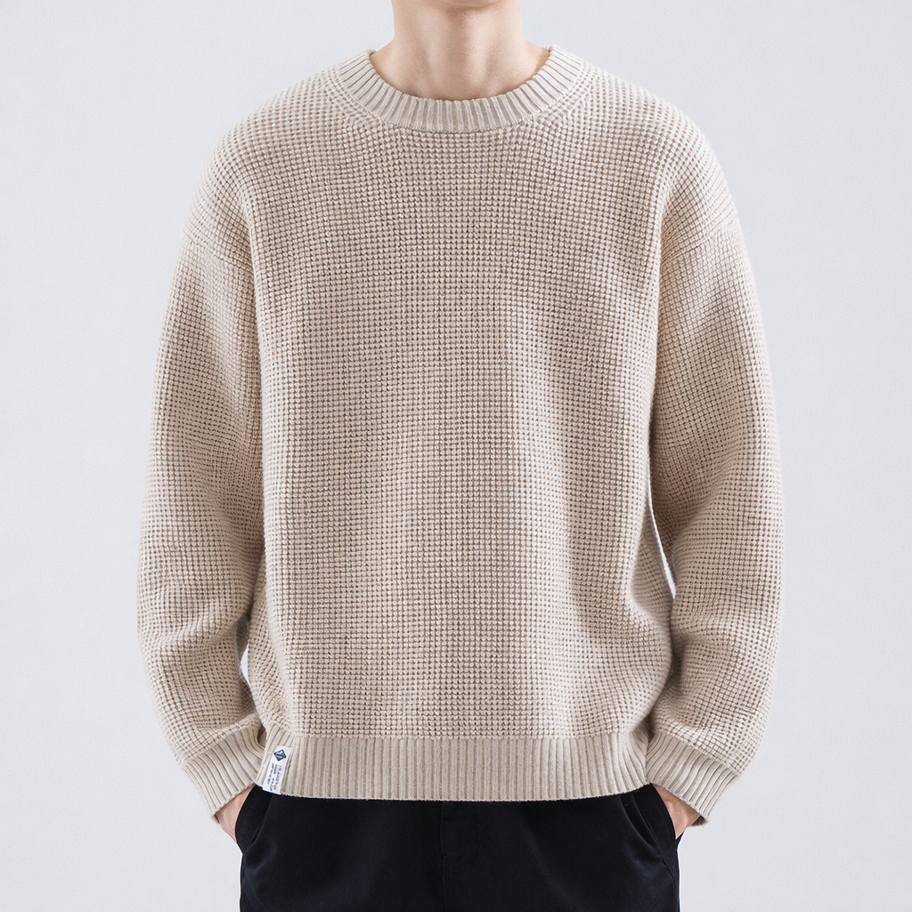Maglione invernale da uomo lavorato a trama testurizzata – vestibilità comoda, girocollo, ideale per i tuoi look a strati quotidiani