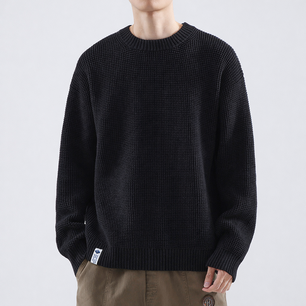Maglione invernale da uomo lavorato a trama testurizzata – vestibilità comoda, girocollo, ideale per i tuoi look a strati quotidiani