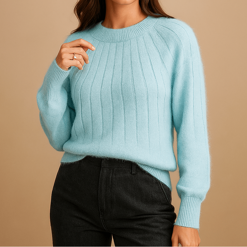 Klassischer Damenstrickpullover mit Rippmuster – Locker geschnittener Pullover mit Rundhalsausschnitt und langen Ärmeln für Herbst und Winter