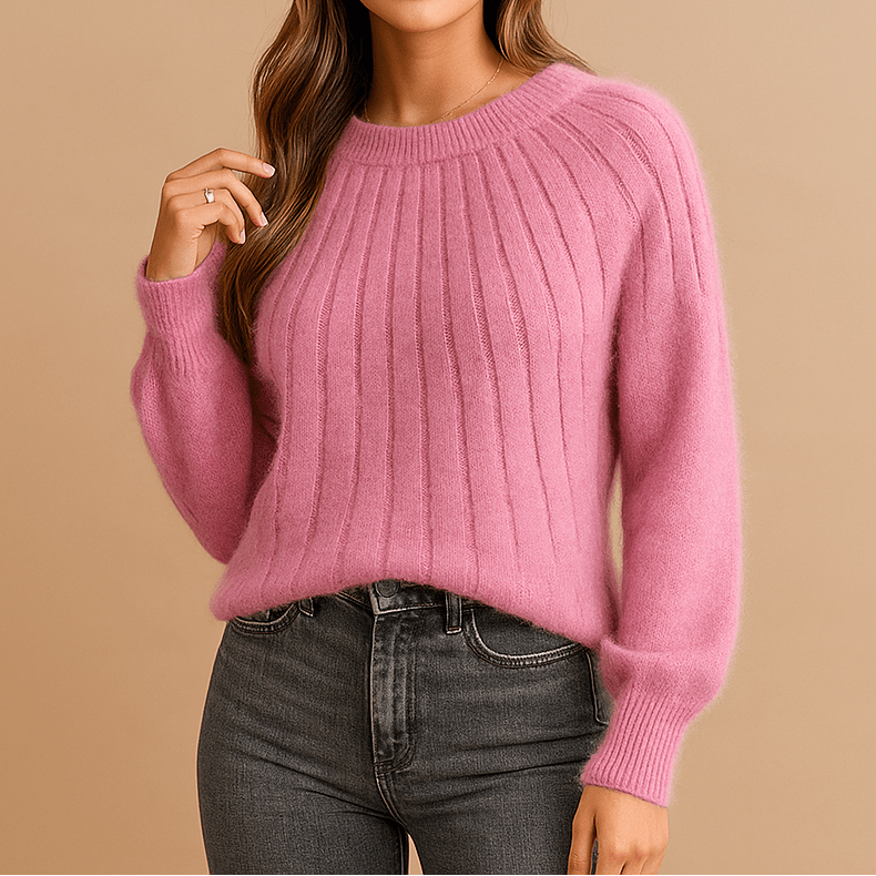 Klassischer Damenstrickpullover mit Rippmuster – Locker geschnittener Pullover mit Rundhalsausschnitt und langen Ärmeln für Herbst und Winter