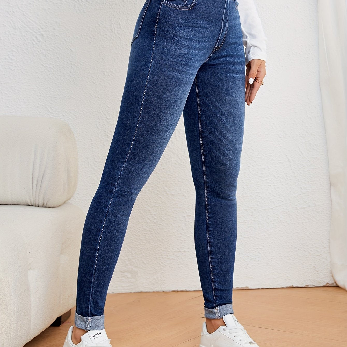 Jeans de mujer de tiro alto, ajuste slim, denim elástico, corte skinny, casual, cómodos para el uso diario