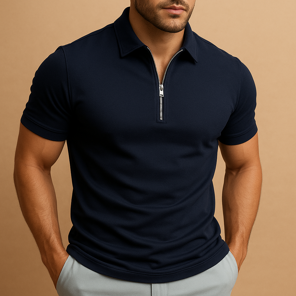 Polo da uomo con zip, moderno, slim fit, traspirante, elegante, casual, smart per tutti i giorni