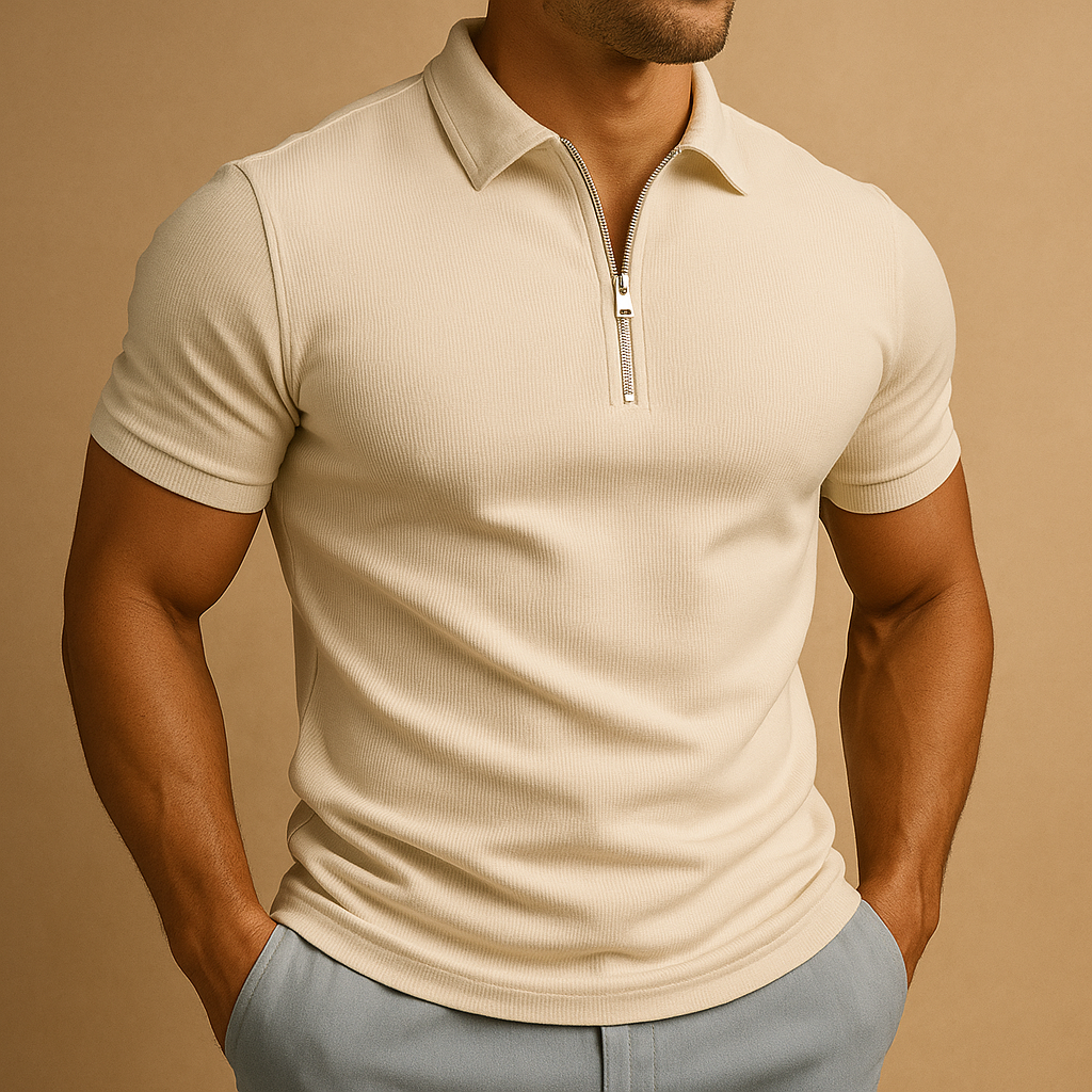 Polo da uomo con zip, moderno, slim fit, traspirante, elegante, casual, smart per tutti i giorni