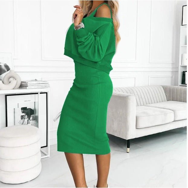 Ensemble robe midi superposée pour femme – top court à manches longues pour une tenue décontractée