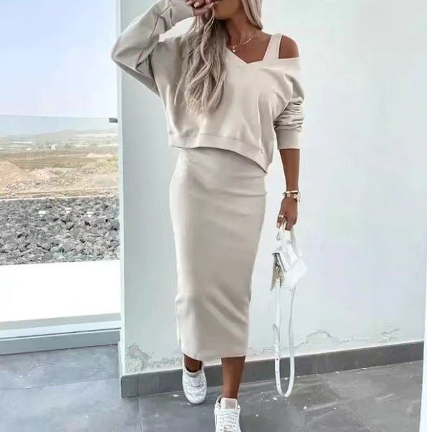 Ensemble robe midi superposée pour femme – top court à manches longues pour une tenue décontractée