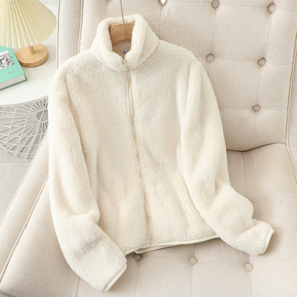Veste zippée en polaire peluche pour femme – couche douce à col montant pour un confort hivernal au quotidien
