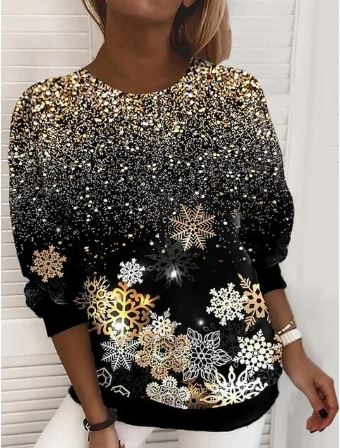 Women’s Snowflake Christmas Sweatshirt – Relaxed Crew-Neck Pullover for Festive Winter Wear