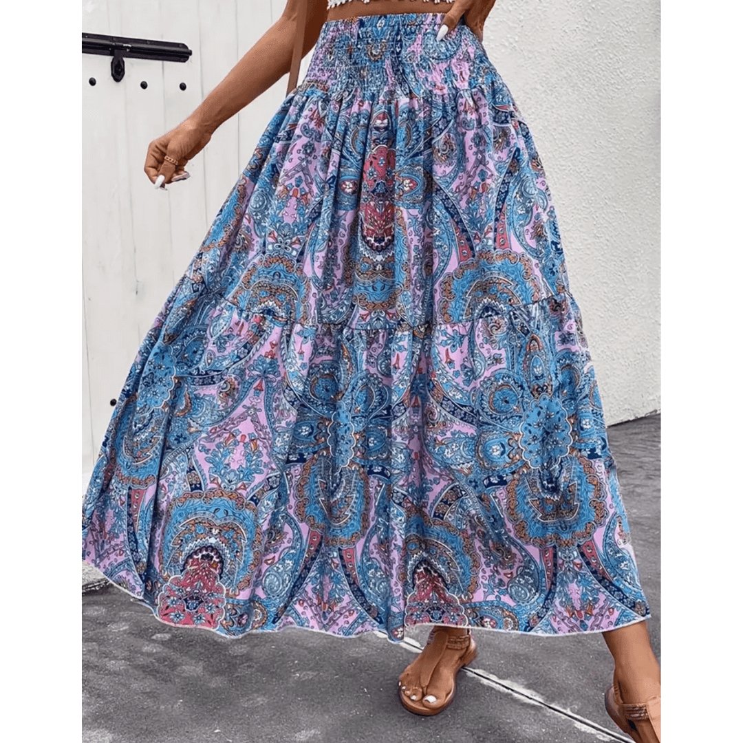 Dámská potiskovaná boho maxi sukně s vysokým pasem letní styl