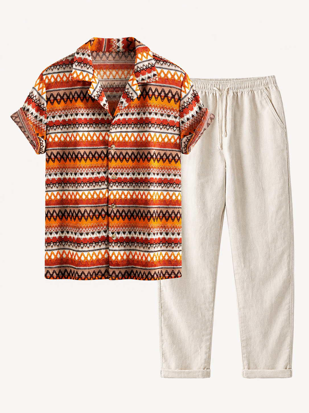 Men’s Printed Cuban Shirt and Linen Blend Trousers – Summer Holiday Co-Ord