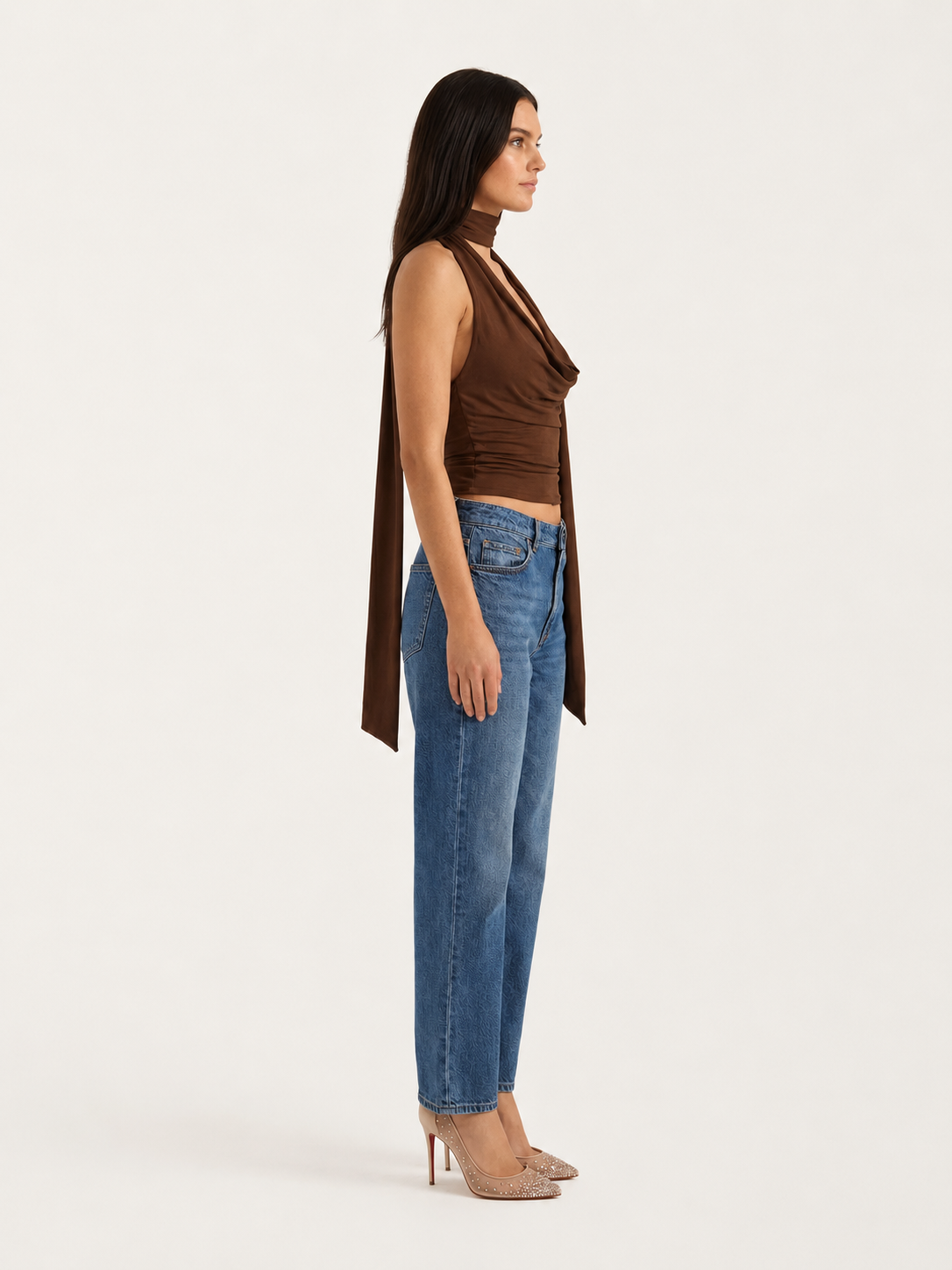 Women’s Draped Halter Top Scarf Neckline Sleeveless Blouse