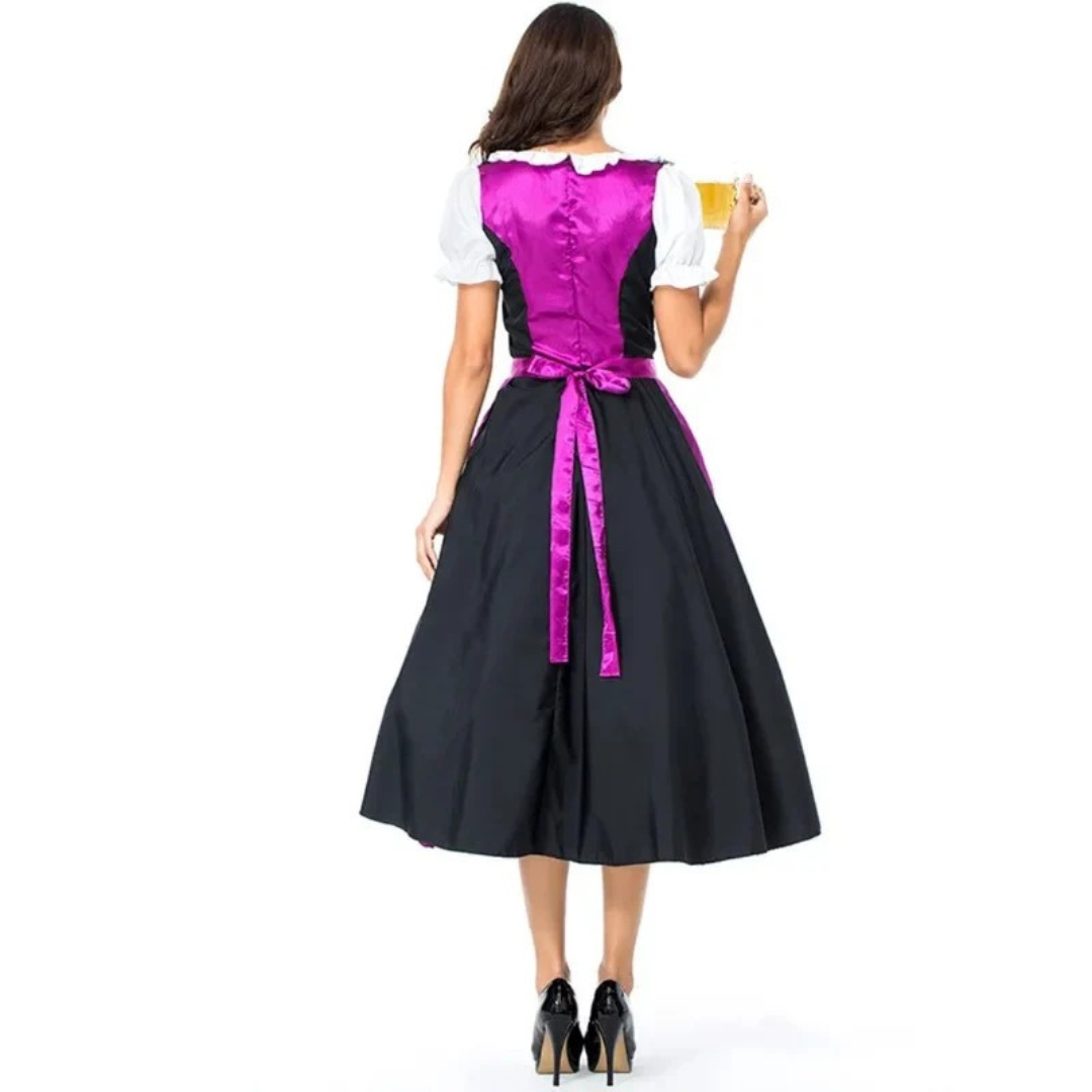 Damska koronkowa sukienka midi w stylu dirndl ze sznurowaniem – tradycyjny styl Oktoberfest z fartuchem