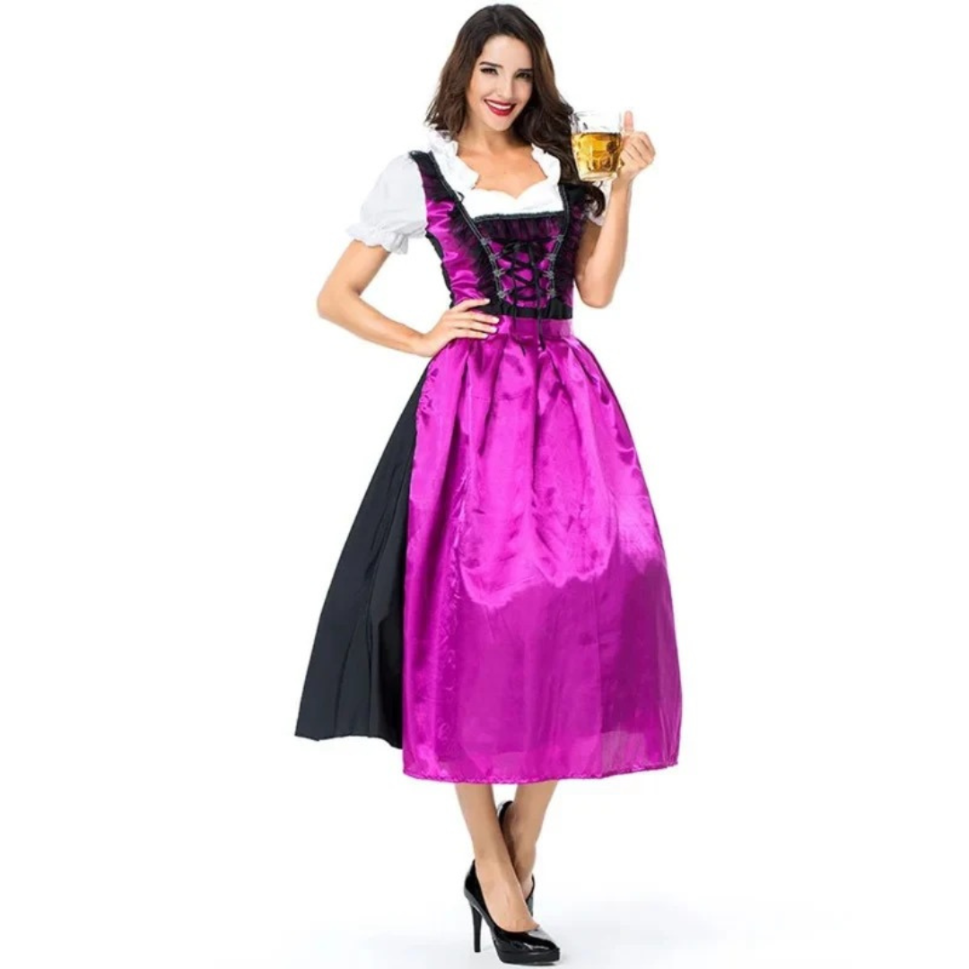 Damska koronkowa sukienka midi w stylu dirndl ze sznurowaniem – tradycyjny styl Oktoberfest z fartuchem