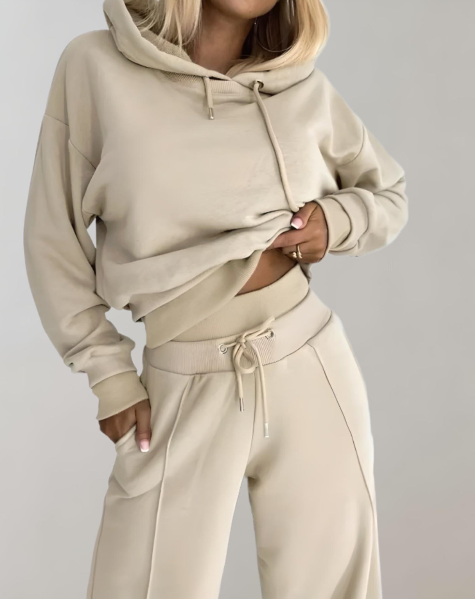 Women’s Two Piece Hoodie and Wide Leg Trousers Set Comfortable Cotton Blend Casual Loungewear Everyday Outfit