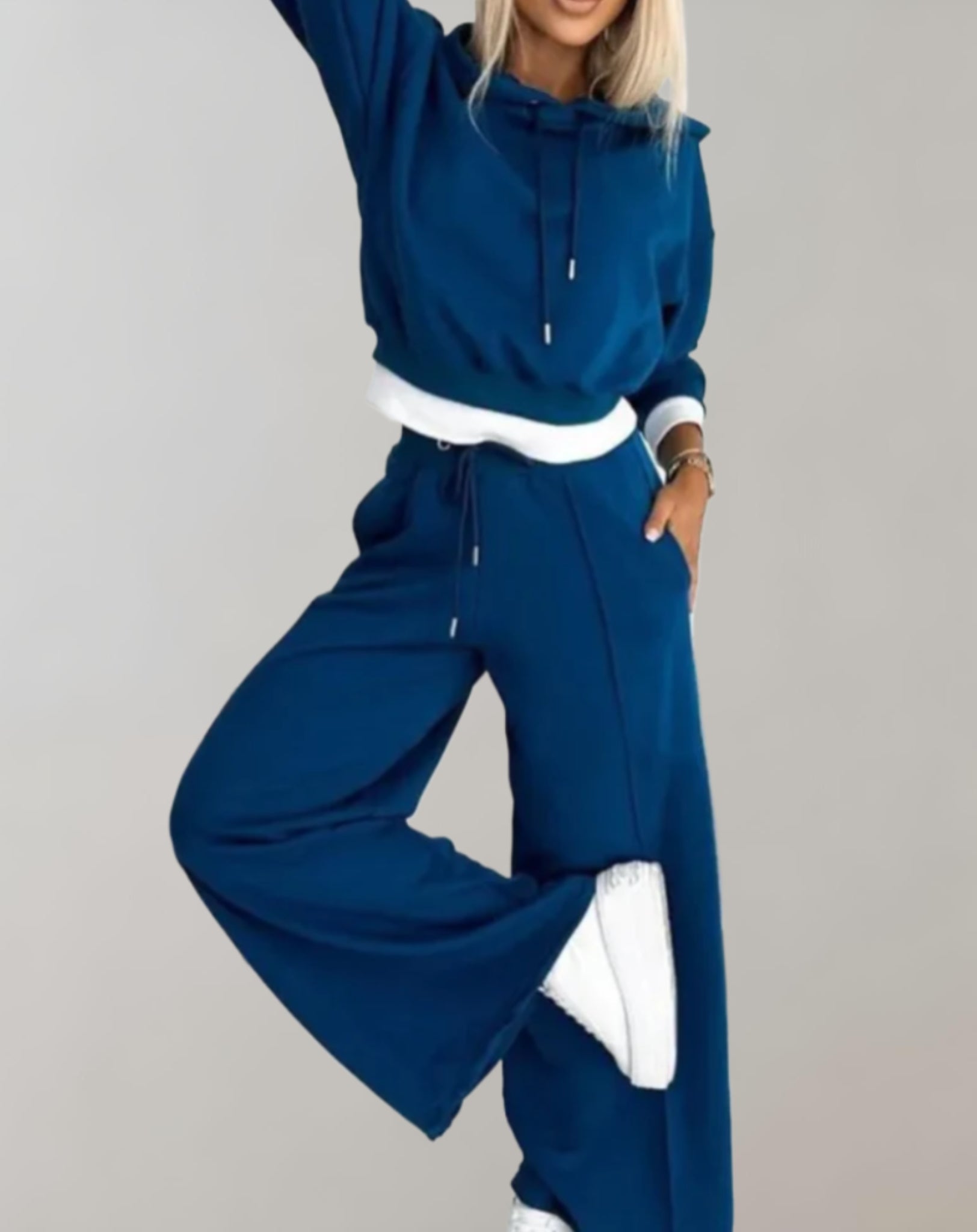 Women’s Two Piece Hoodie and Wide Leg Trousers Set Comfortable Cotton Blend Casual Loungewear Everyday Outfit