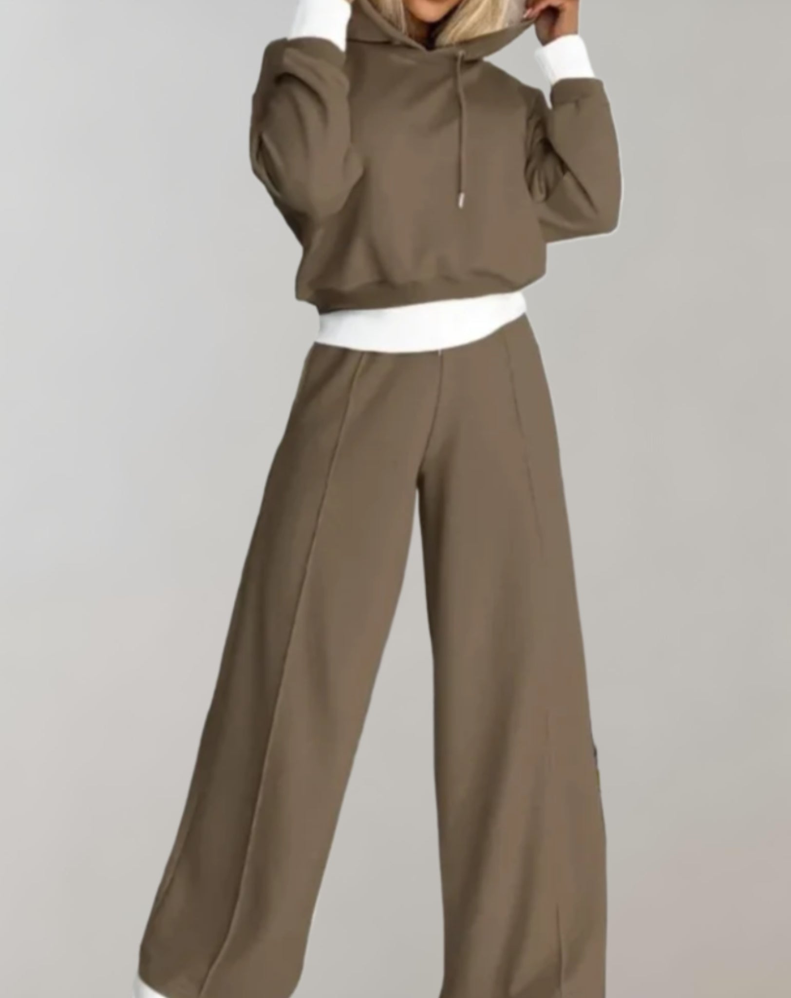 Women’s Two Piece Hoodie and Wide Leg Trousers Set Comfortable Cotton Blend Casual Loungewear Everyday Outfit