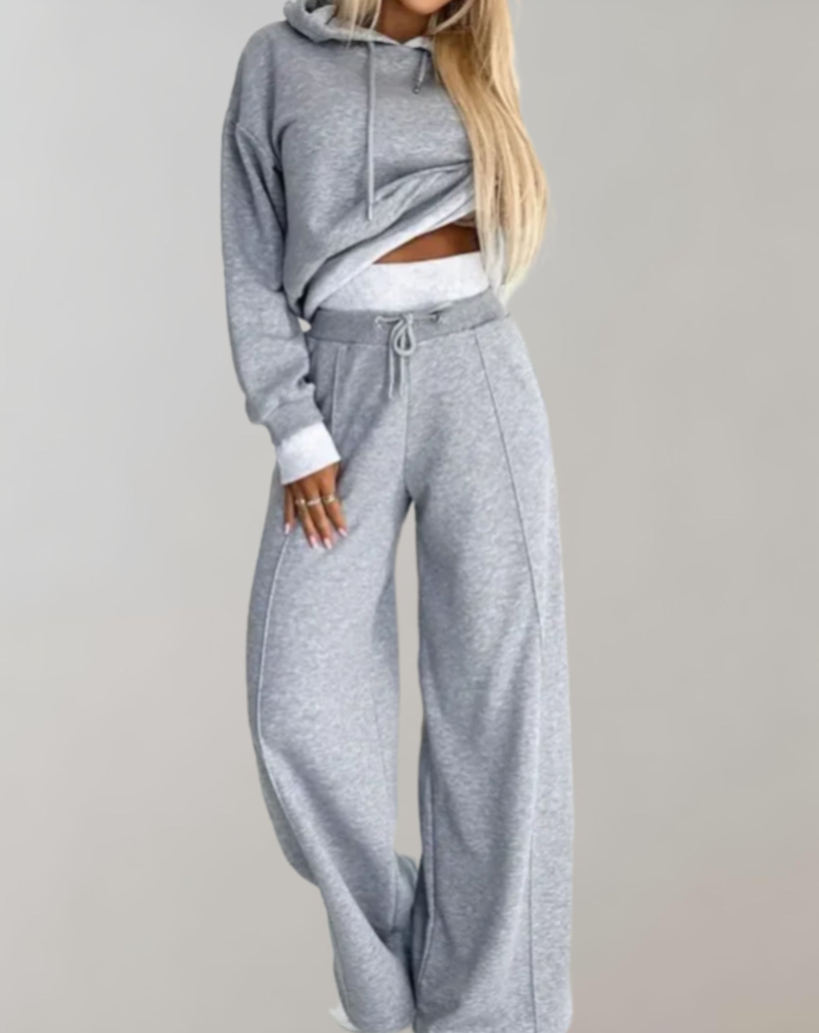Women’s Two Piece Hoodie and Wide Leg Trousers Set Comfortable Cotton Blend Casual Loungewear Everyday Outfit
