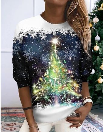 Women’s Snowflake Christmas Sweatshirt – Relaxed Crew-Neck Pullover for Festive Winter Wear