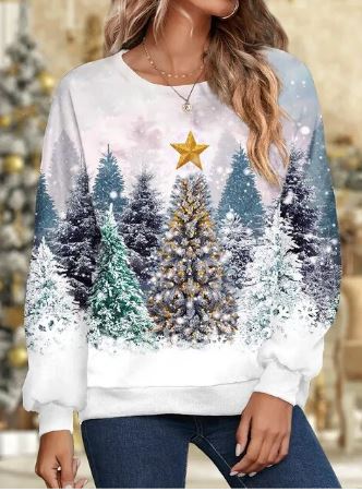 Women’s Snowflake Christmas Sweatshirt – Relaxed Crew-Neck Pullover for Festive Winter Wear