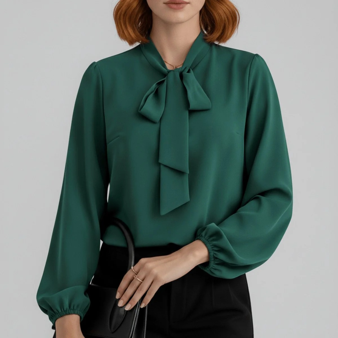 Ženska bluza s mašnom oko vrata – ležeran model dugih rukava za ured i elegantno ležerno odijevanje