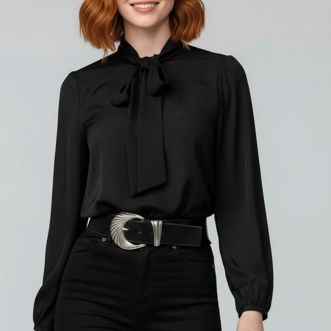 Ženska bluza s mašnom oko vrata – ležeran model dugih rukava za ured i elegantno ležerno odijevanje