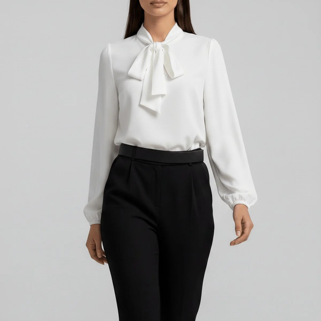 Ženska bluza s mašnom oko vrata – ležeran model dugih rukava za ured i elegantno ležerno odijevanje