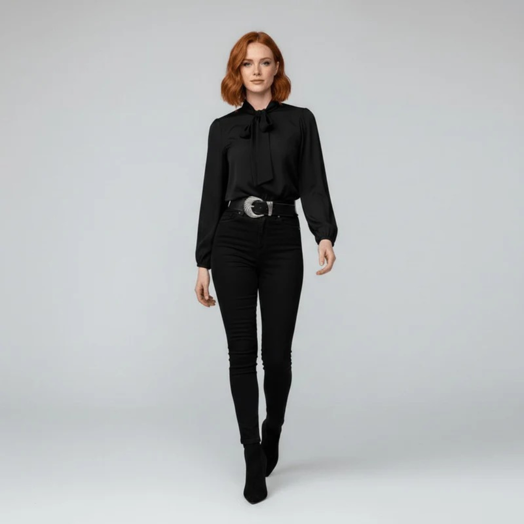 Ženska bluza s mašnom oko vrata – ležeran model dugih rukava za ured i elegantno ležerno odijevanje