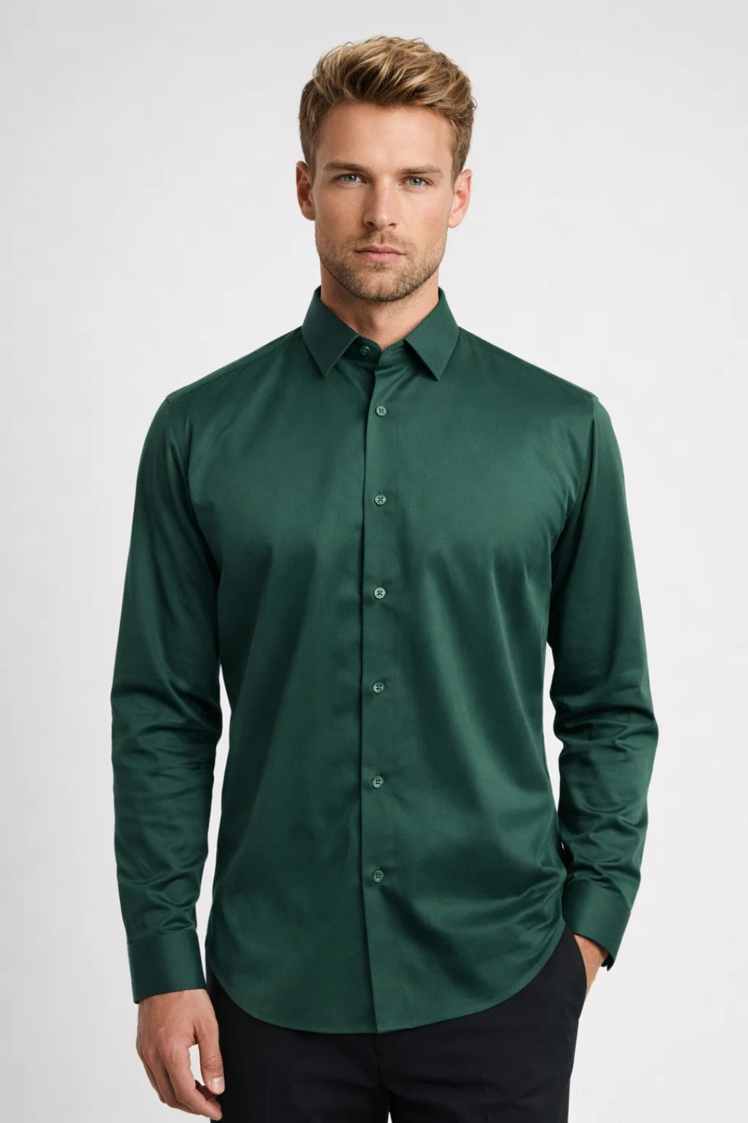 Camicia da uomo in raso, slim fit, maniche lunghe, top formale