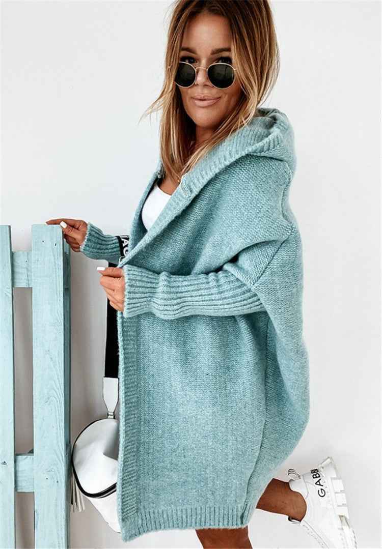 Oversized strikcardigan med hætte til kvinder – hyggeligt åbent lag til efterår og rejser