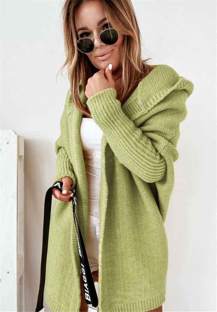 Oversized strikcardigan med hætte til kvinder – hyggeligt åbent lag til efterår og rejser
