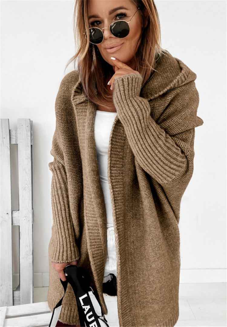 Oversized strikcardigan med hætte til kvinder – hyggeligt åbent lag til efterår og rejser