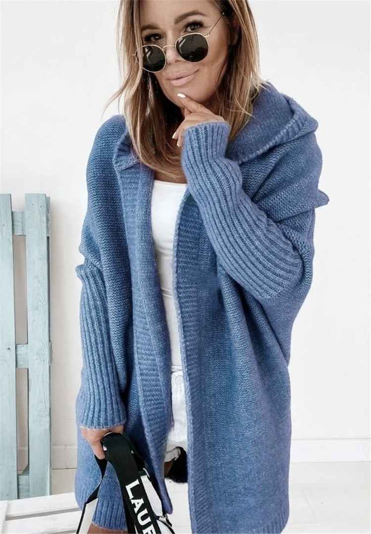 Oversized strikcardigan med hætte til kvinder – hyggeligt åbent lag til efterår og rejser