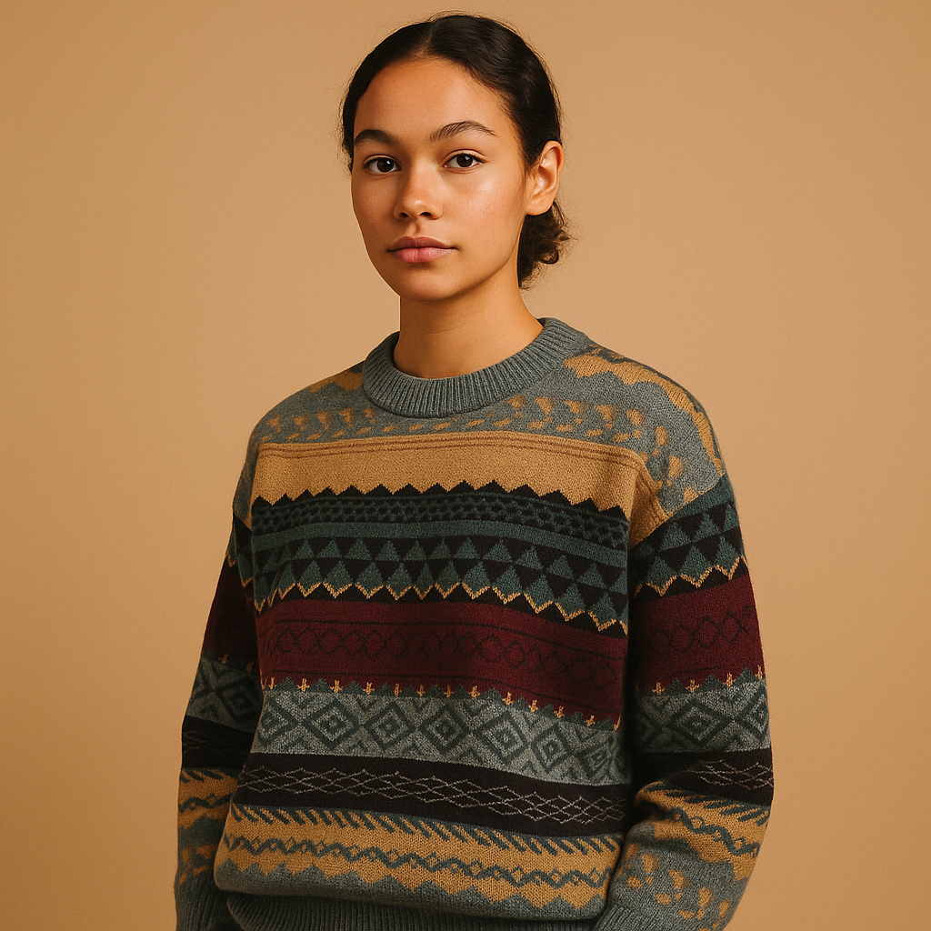 Jersey de punto estampado extragrande para mujer – Suave prenda relajada para looks informales de otoño e invierno
