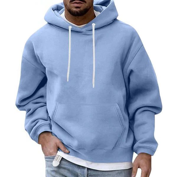 Oversized hættetrøje til mænd – langærmet pullover med hætte med snøre og kængurulomme til afslappet brug i koldt vejr