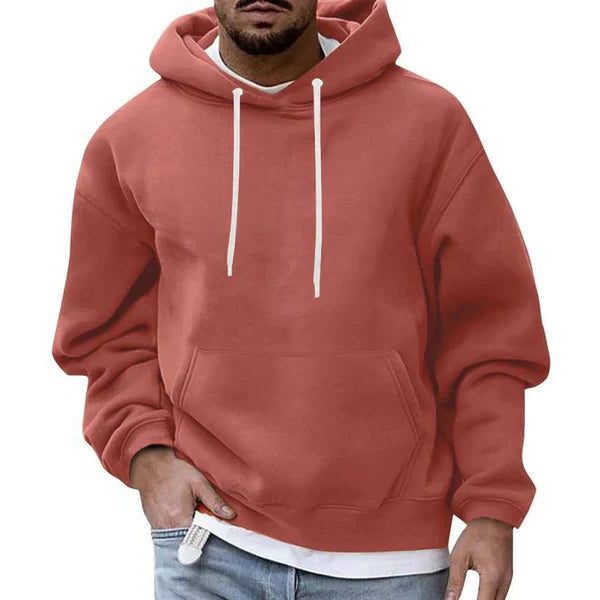 Oversized hættetrøje til mænd – langærmet pullover med hætte med snøre og kængurulomme til afslappet brug i koldt vejr
