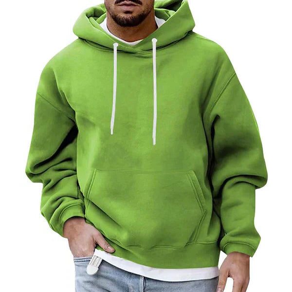 Oversized hættetrøje til mænd – langærmet pullover med hætte med snøre og kængurulomme til afslappet brug i koldt vejr