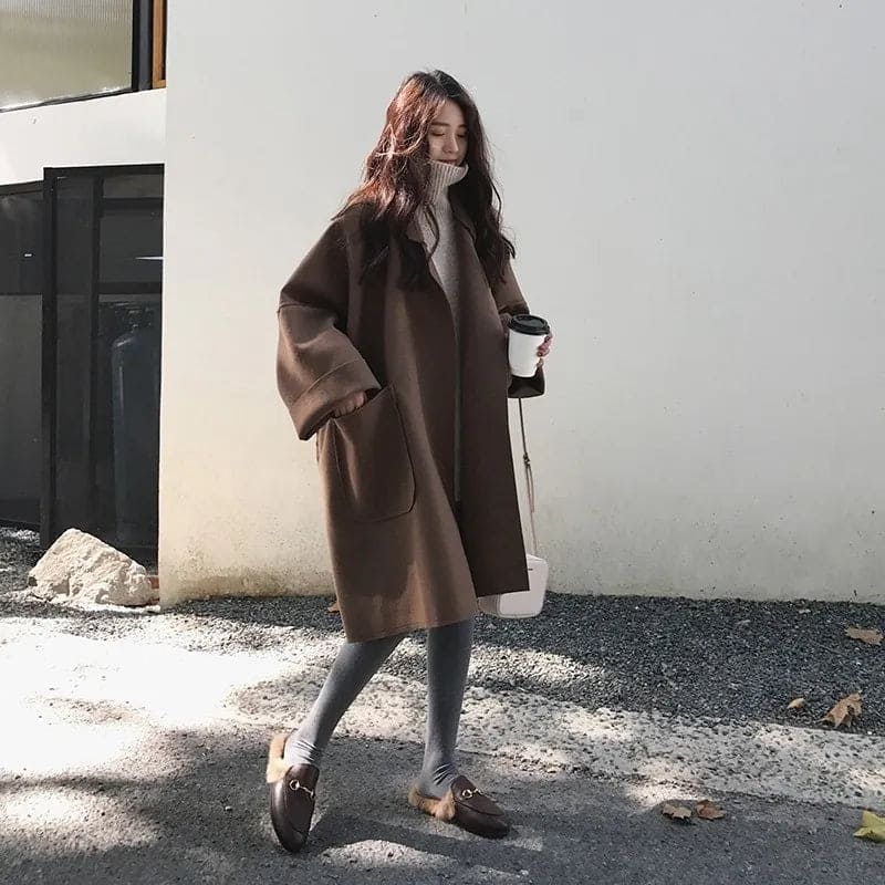 Oversized trenchcoat i uldblanding til kvinder – afslappet, lang model til smart casual-look