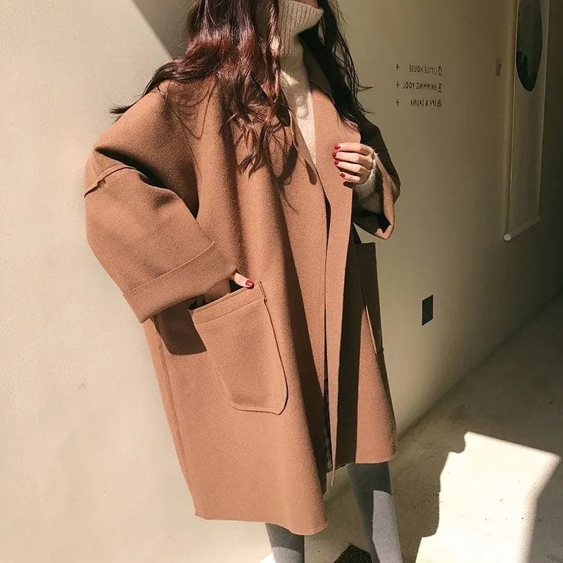Oversized trenchcoat i uldblanding til kvinder – afslappet, lang model til smart casual-look