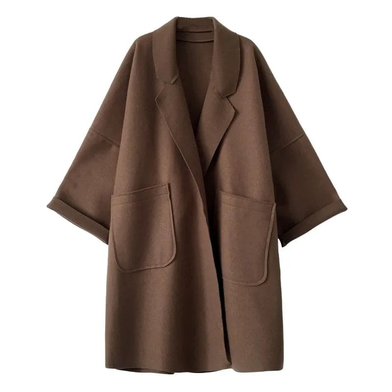 Oversized trenchcoat i uldblanding til kvinder – afslappet, lang model til smart casual-look
