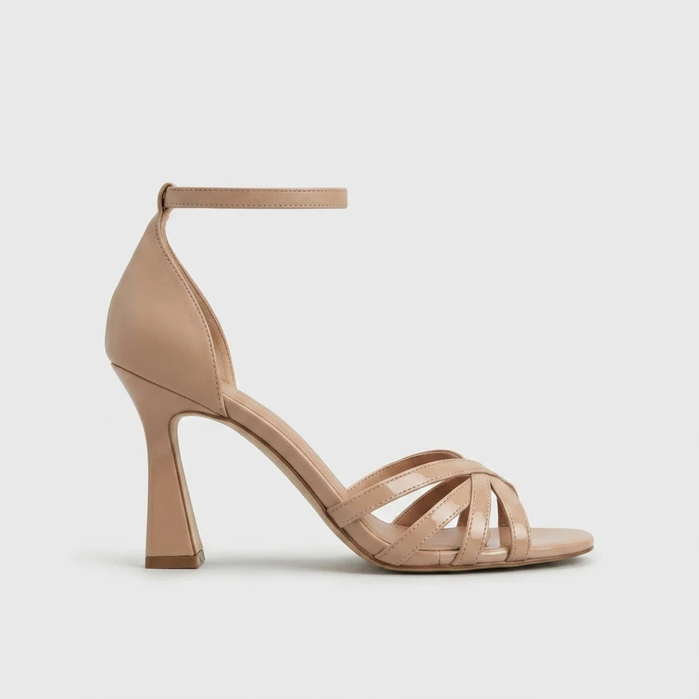 Women’s Open-Toe Strappy Ankle-Buckle Flared Heel Sandals