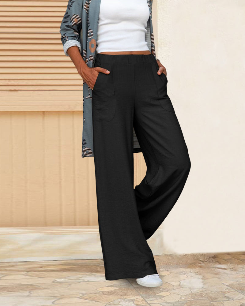 Pantalones de pierna recta para mujer – Pantalones casuales cómodos de cintura alta para uso diario
