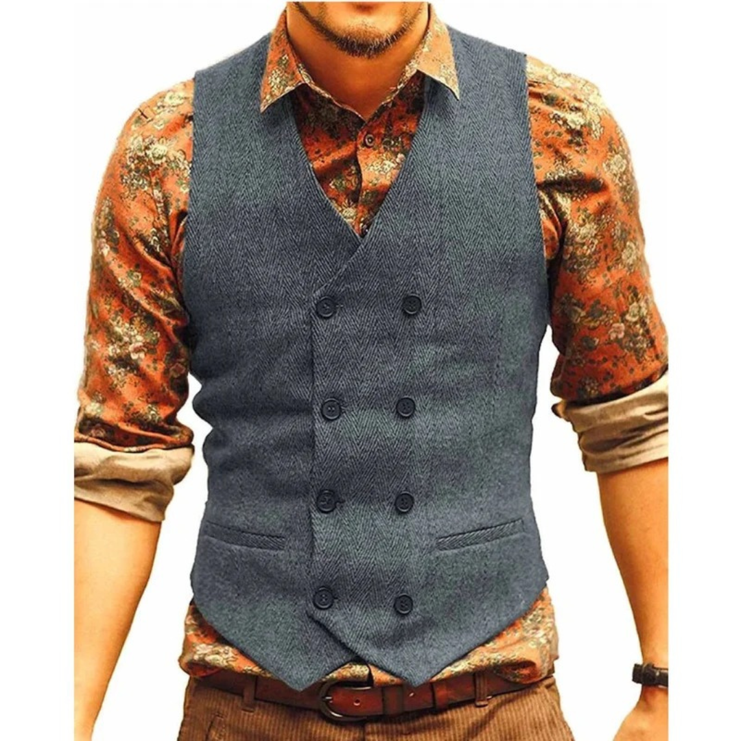 Men’s Double-Breasted Vintage Waistcoat – Textured Heritage Layer for Festivals and Smart Casual Wear
